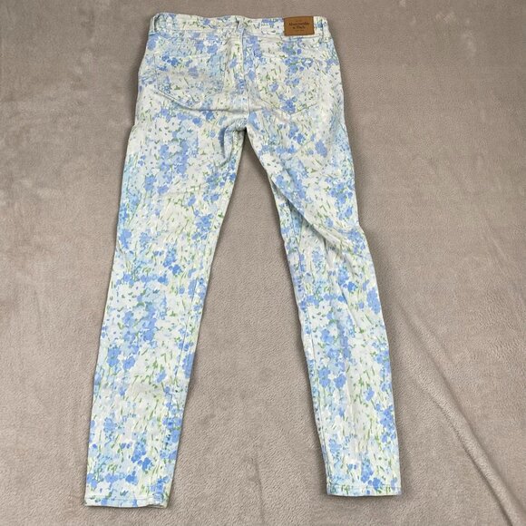 Abercrombie & Fitch Women's Jeans 0/25 Skinny Floral Blue Green Cotton Stretch - Picture 10 of 11